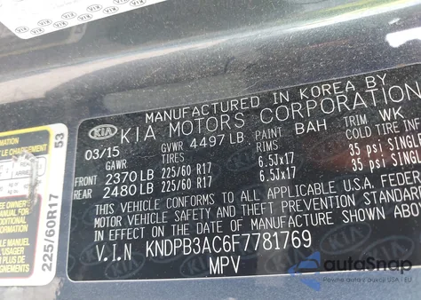 2015 Kia Sportage Lx from USA, damaged, VIN KNDPB3AC6F7781769